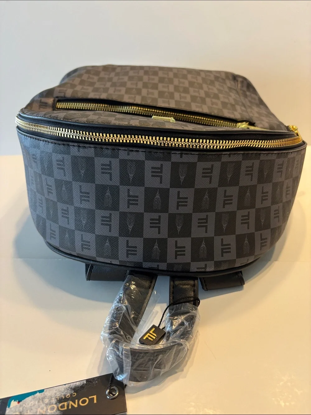 London Fog Women's Raven Tower Signature Print Backpack in Black